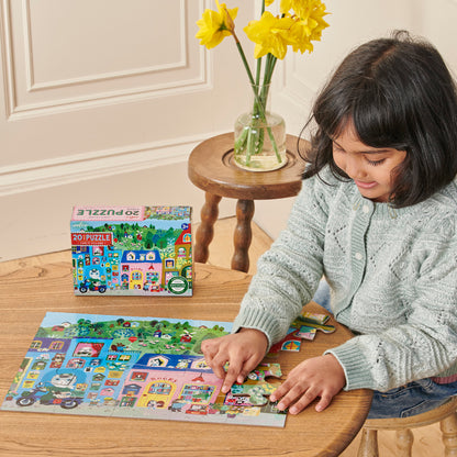 eeBoo Yumi’s Village 20 pc Jigsaw Puzzle - Vibrant Town & Animal Scene