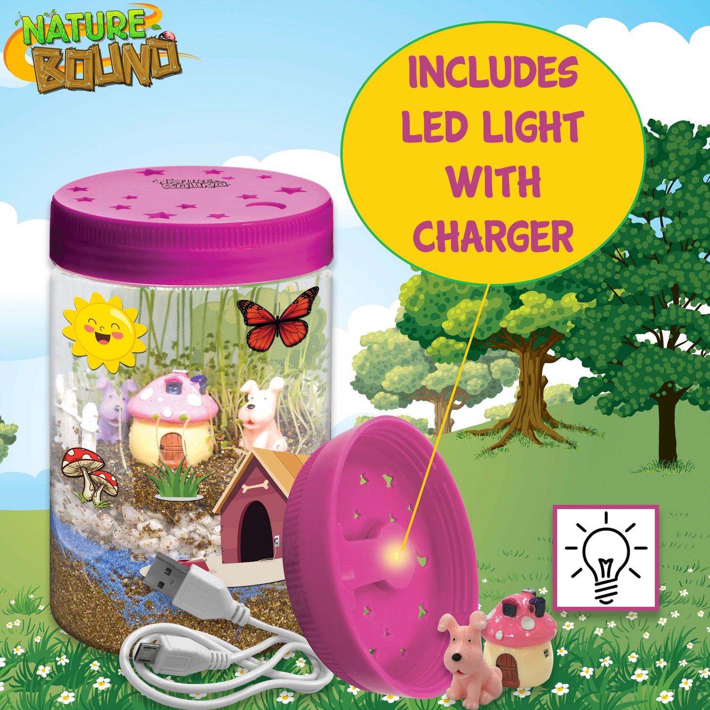 Nature Bound Light-Up Terrarium Kit – Pink Mini Garden Jar with LED for Kids 5+
