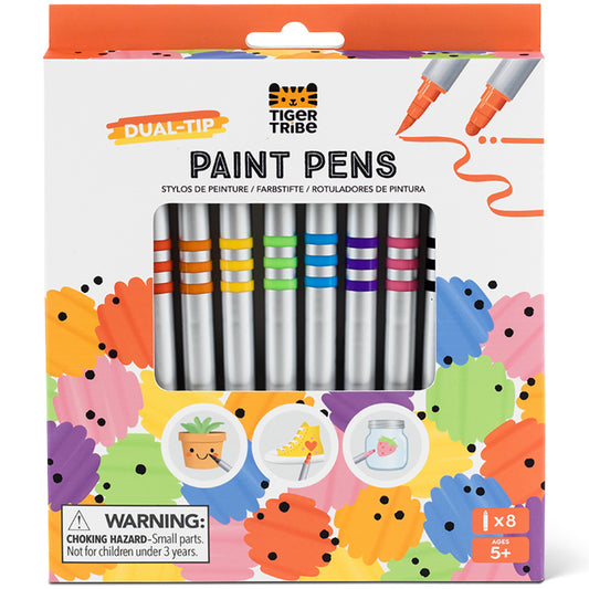 Tiger Tribe Dual-Tip Paint Pens 8-pack with vibrant colors and fine brush tips for kids ages 5+