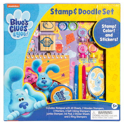 Blue's Clues Stamp & Doodle Set with markers, wooden stamps, and sticker sheets