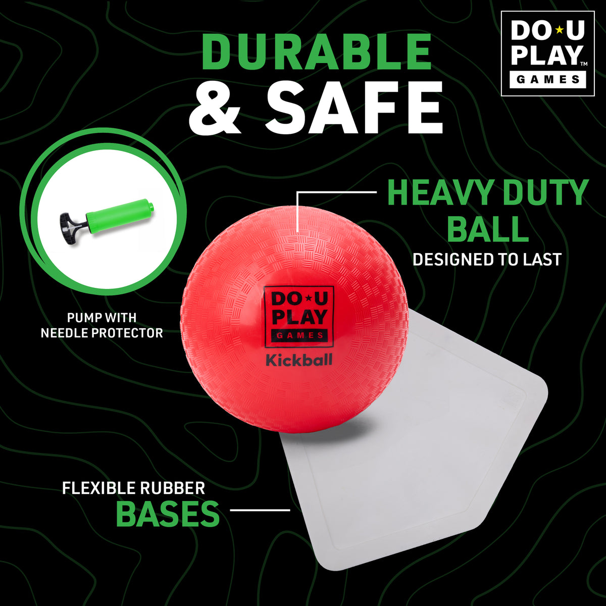 Do-U-Play Kickball Kit with red ball, white base, and green pump with needle protector