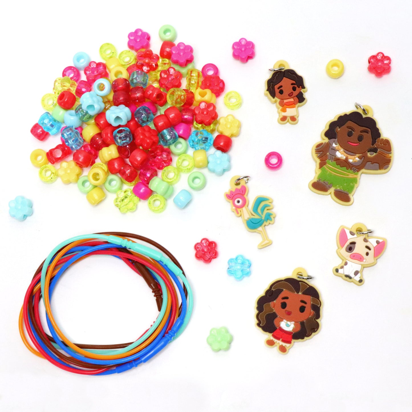 Moana 2 Necklace Activity Set with colorful beads, character charms, and elastic cords