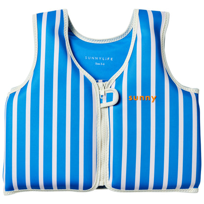Blue and white striped Float Vest Size 3-6 by SunnyLife with front zip closure