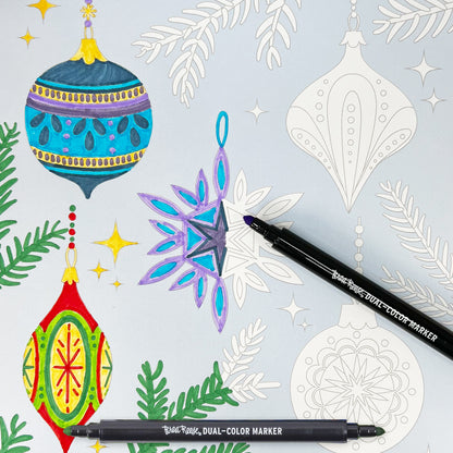 Vivid By Brea Reese Christmas Tree Marker Coloring Kit with dual-color markers and holiday ornament designs