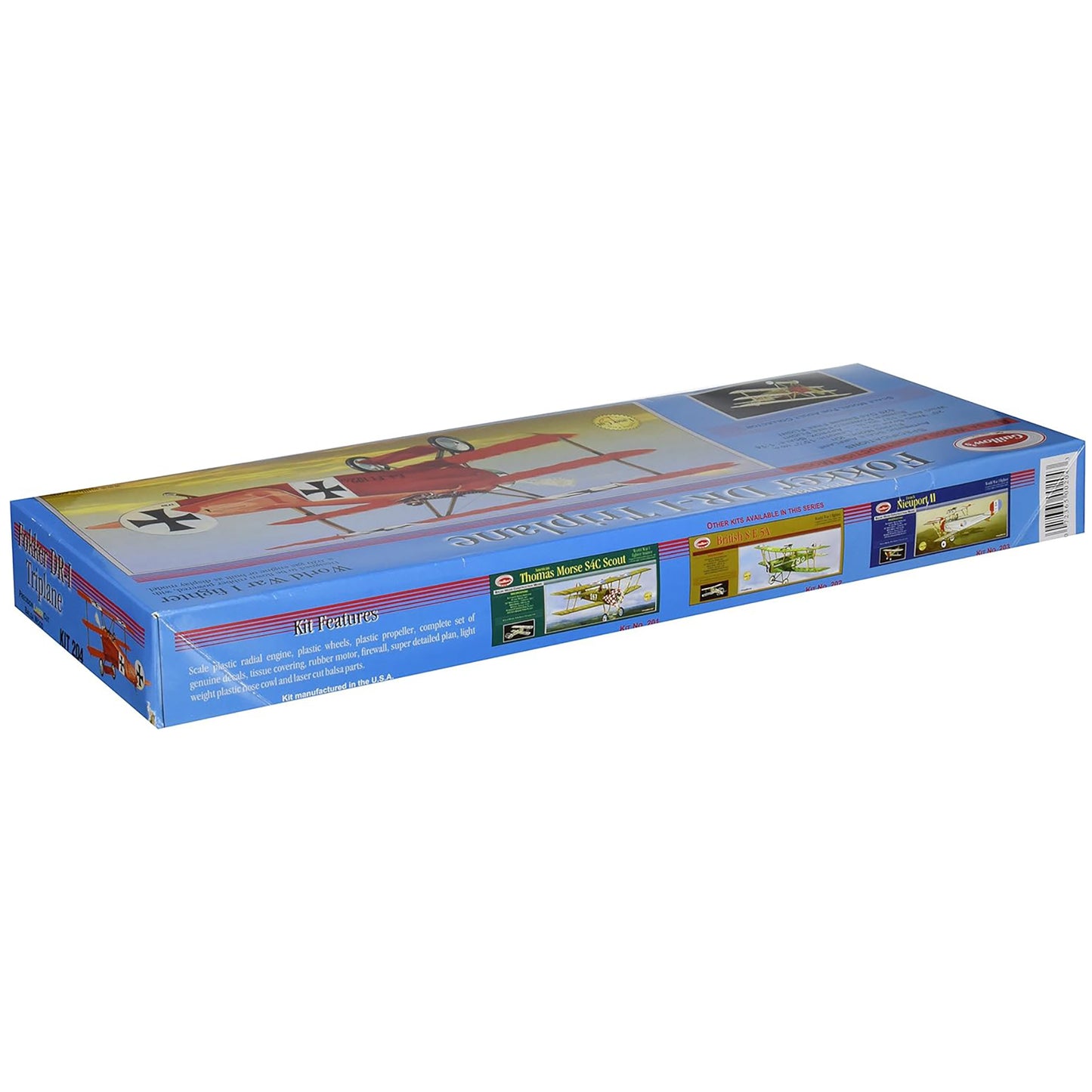 Fokker DR1 Triplane Laser Cut Model Kit in blue box with red airplane