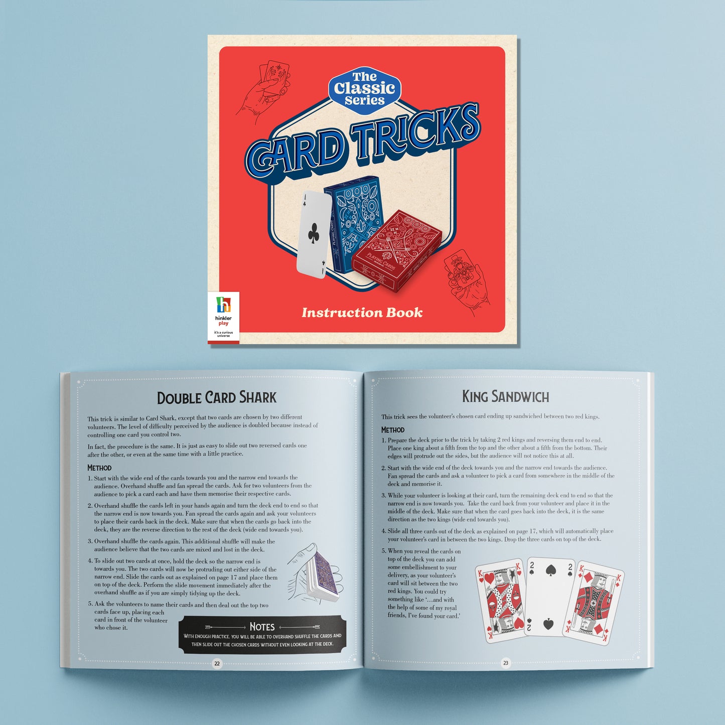 Hinkler Retro Box Card Tricks instruction book with playing cards and magic tricks guide
