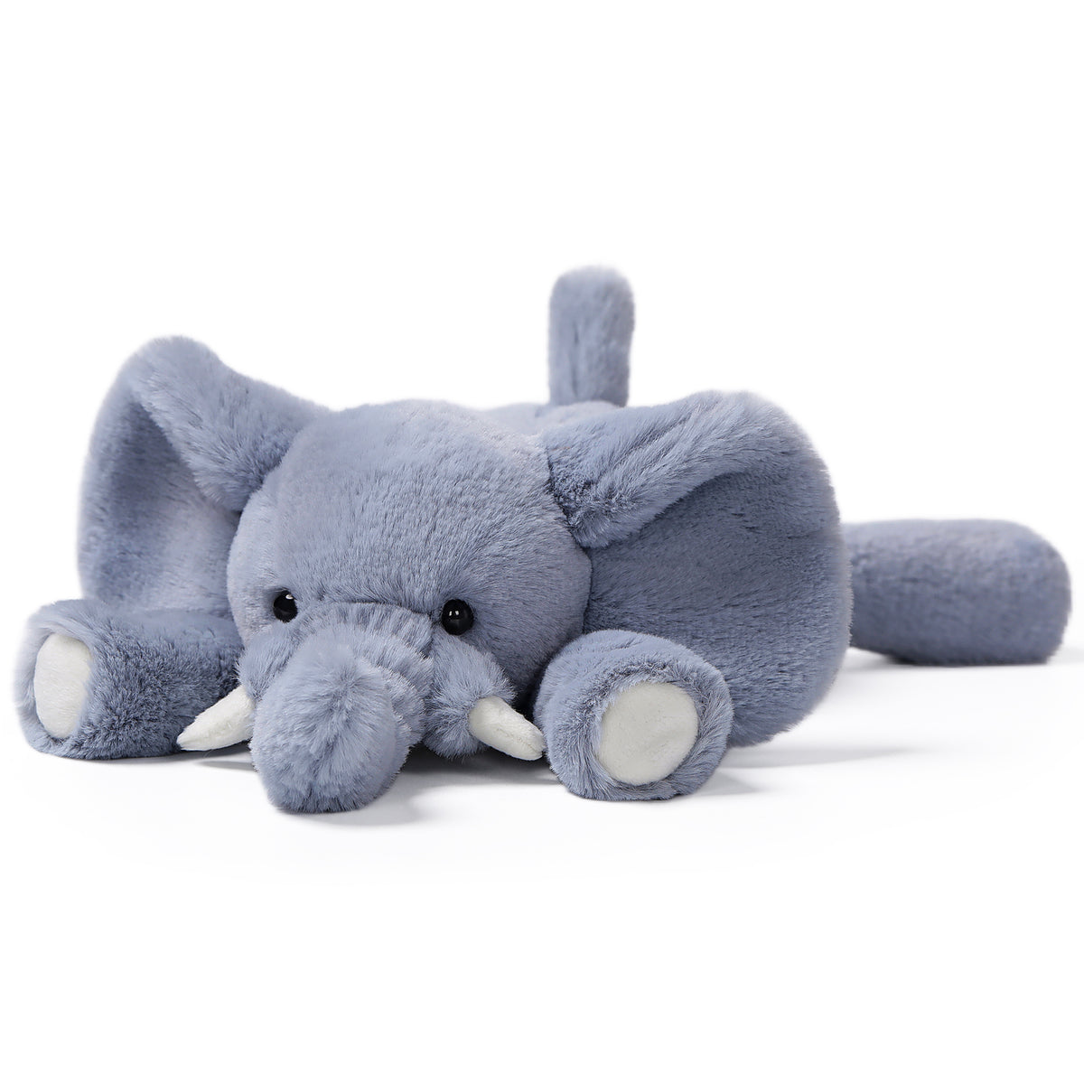 McHugs Lazy Series Elephant 7-Inch Plush in gray with white accents, shown in a relaxed pose