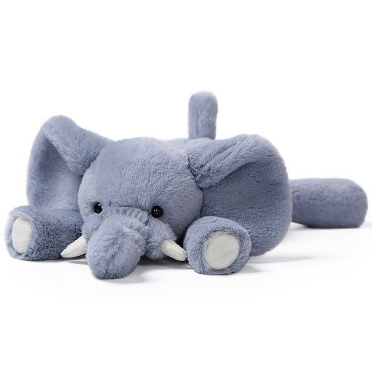McHugs Lazy Series Elephant 7-Inch Plush in gray with white accents, shown in a relaxed pose