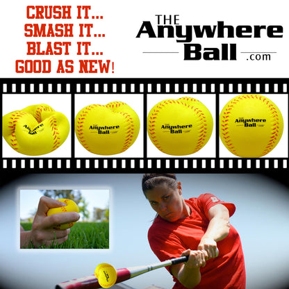 Anywhere Sports: The Anywhere Ball Squishy Foam Training Set - 6-Pack, 3" Yellow Balls for Baseball & Softball, Waterproof, Kids 3+