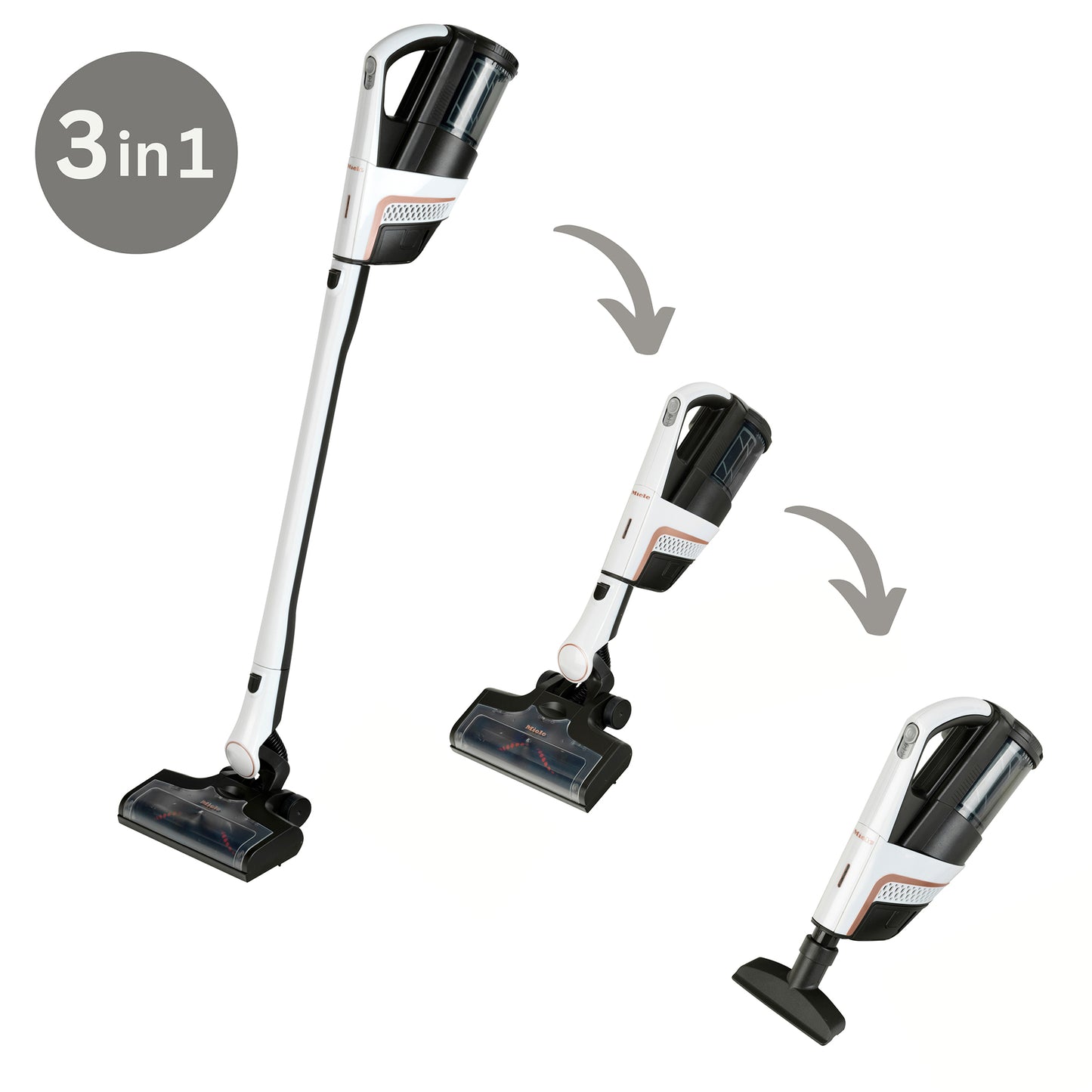 Miele Triflex HX2 Pro white toy vacuum cleaner, 3-in-1 convertible design
