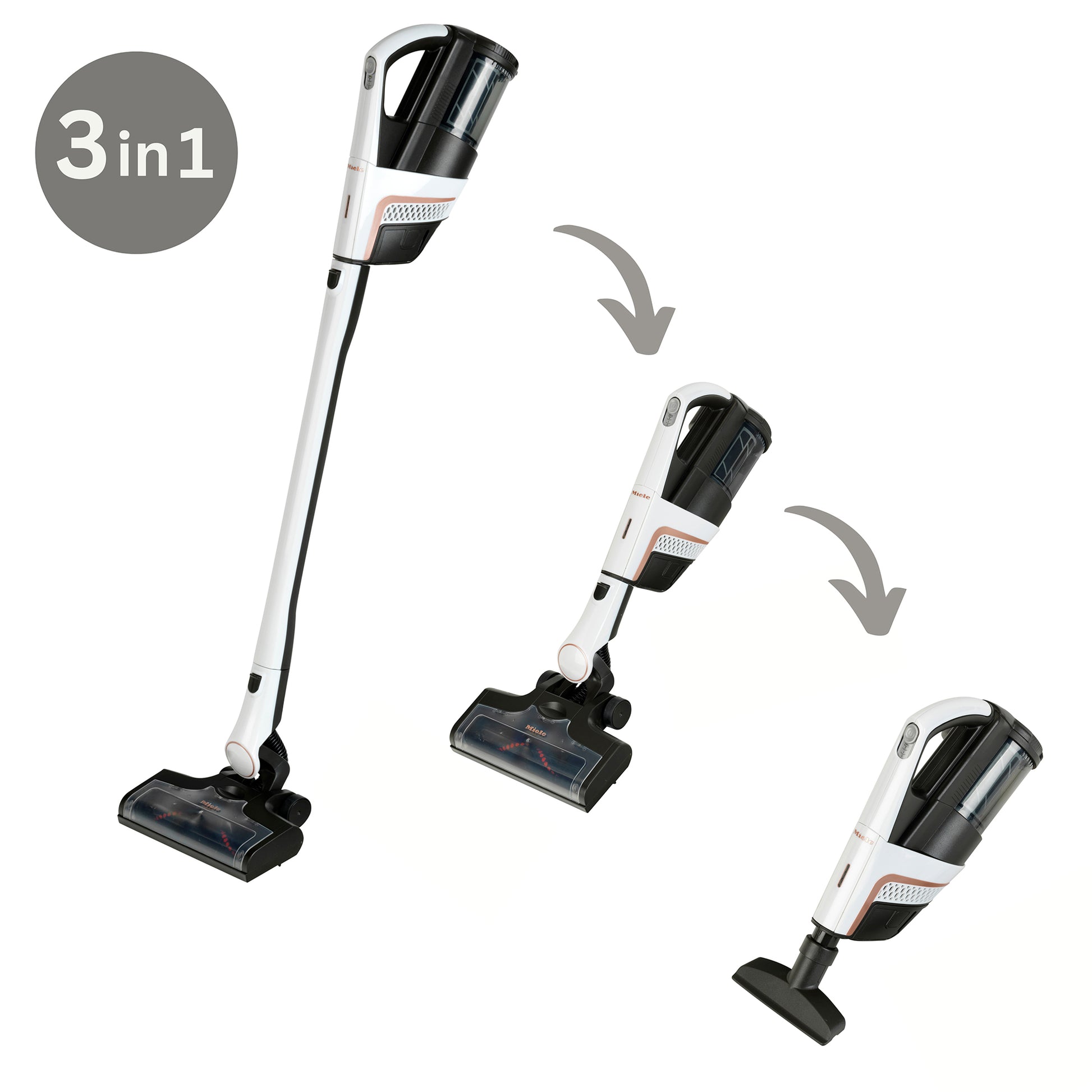 Miele Triflex HX2 Pro white toy vacuum cleaner, 3-in-1 convertible design