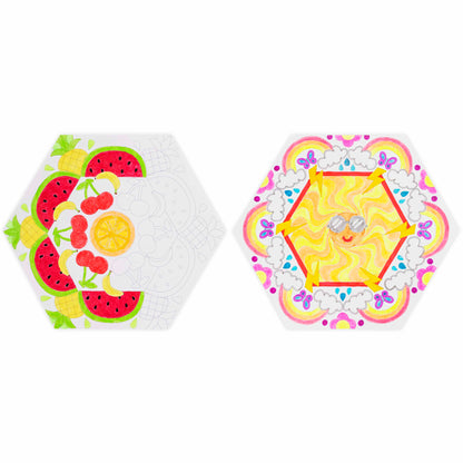 Mixed Media Coloring Pad: Mandala with fruit and sun designs in bright colors