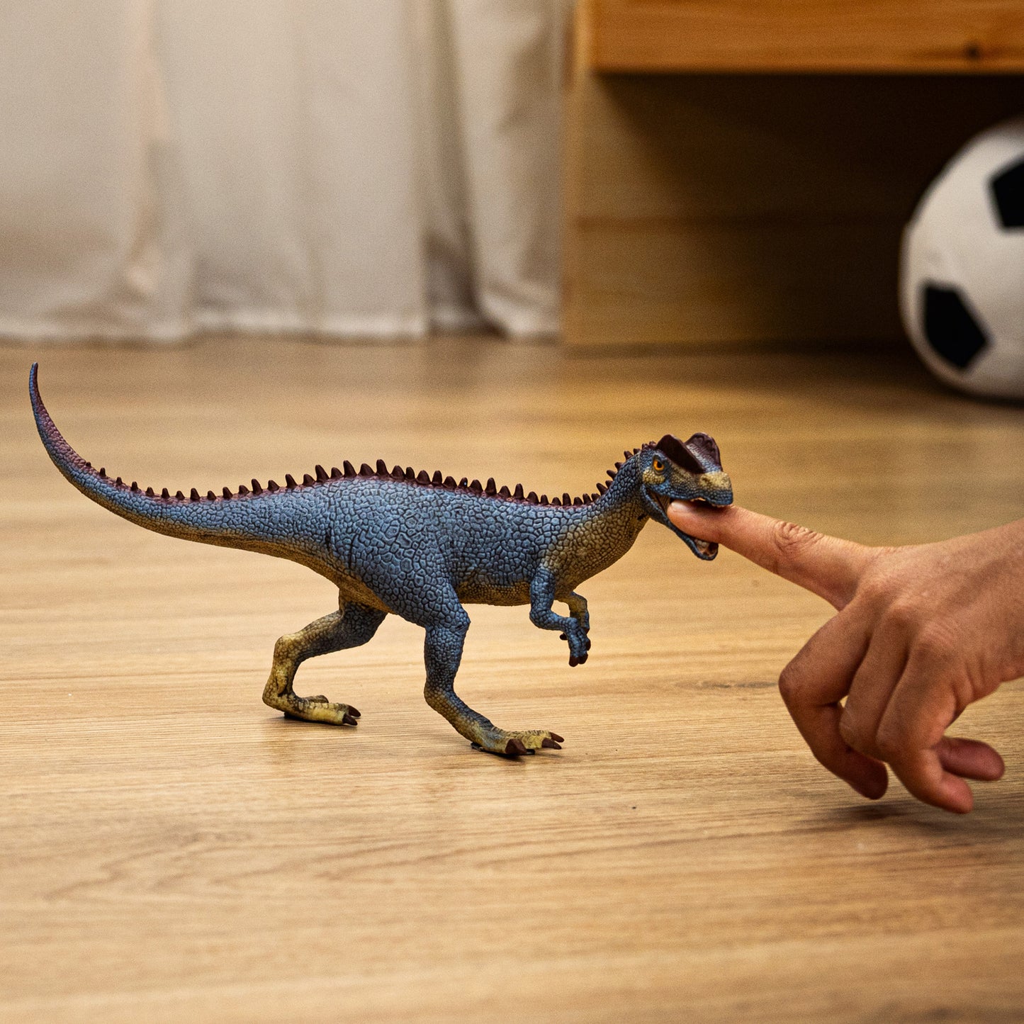 Schleich DINOSAURS 9" Dilophosaurus Figurine with Movable Jaw, Red-Blue