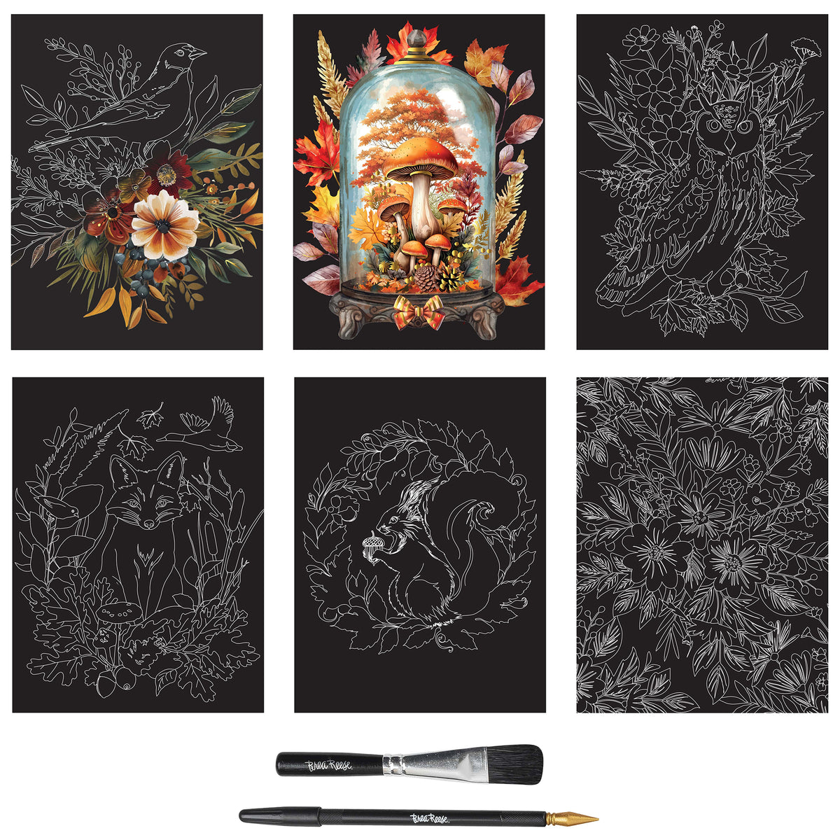 Scratch Art Paper Pad - Autumn Equinox with 6 designs and 2 scratch tools