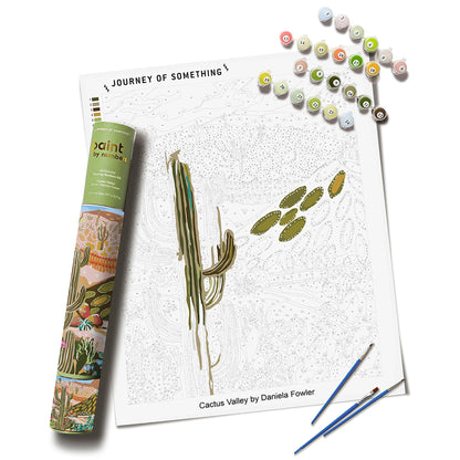 Journey of Something Paint By Numbers Cactus Valley kit with numbered paint pots and brushes