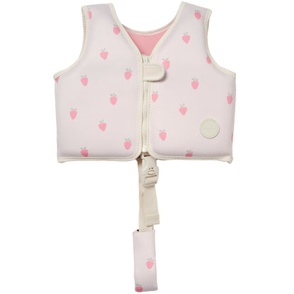 Sunnylife Kids Swim Vest in pink strawberry print with safety strap