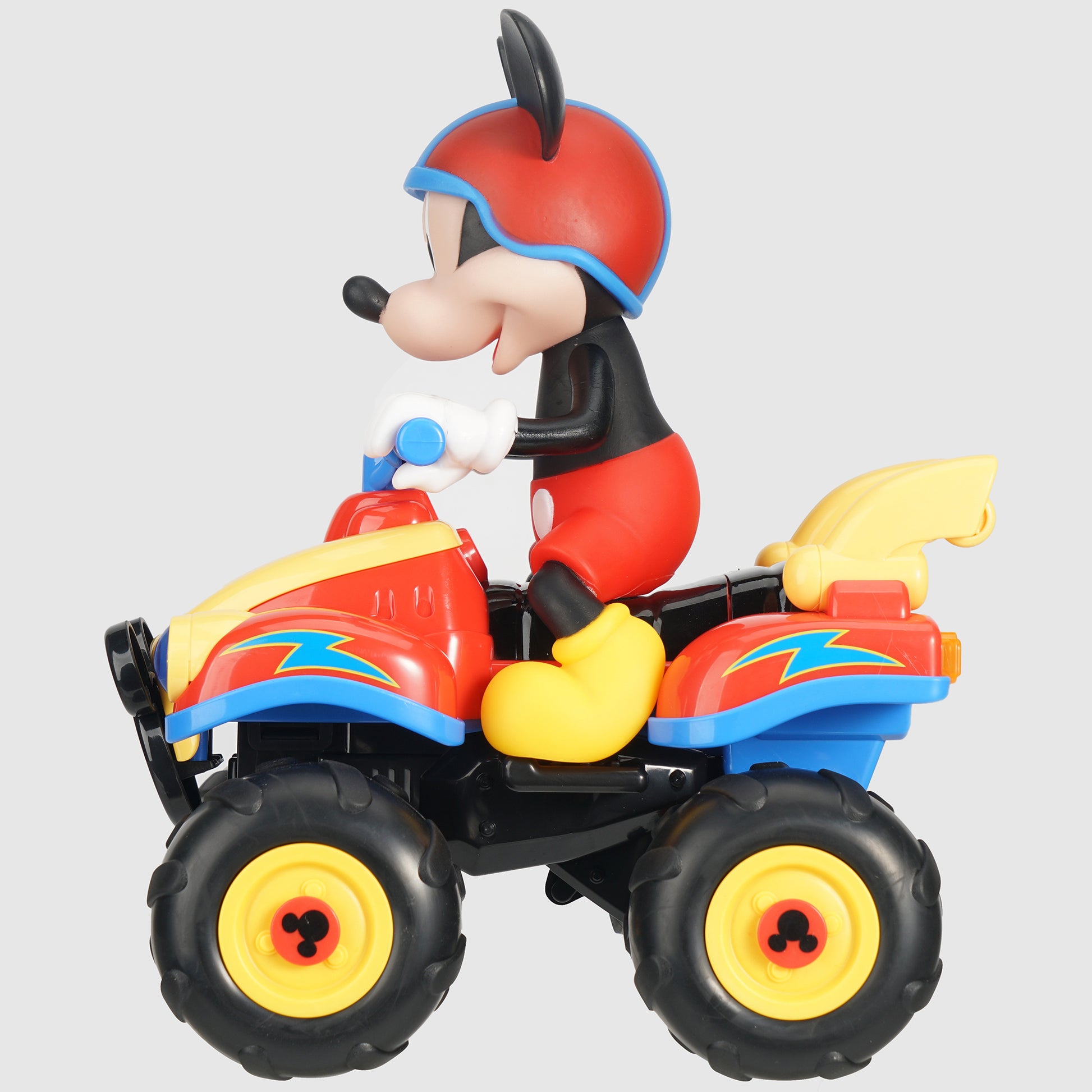 Disney Jr Mickey ATV 4 Wheeler RC toy vehicle in red and yellow with light-up features