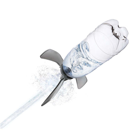 4M Water Rocket Bottle Launcher Kit with white bottle and gray fins launching water spray