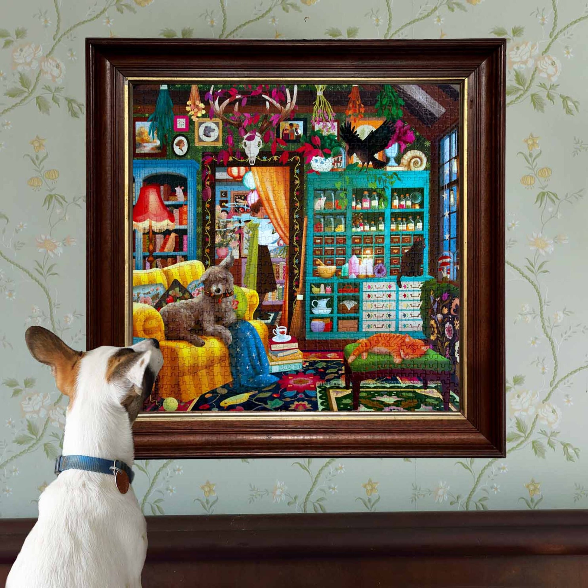 Piece&Love Sorcerer's Den 1000 pc Puzzle featuring colorful magical room scene with animals