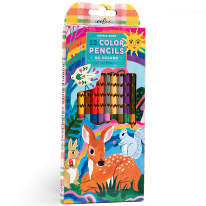 eeBoo double-sided color pencils 12-piece set with 24 colors featuring fawn and sun design
