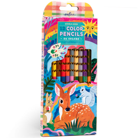 eeBoo double-sided color pencils 12-piece set with 24 colors featuring fawn and sun design