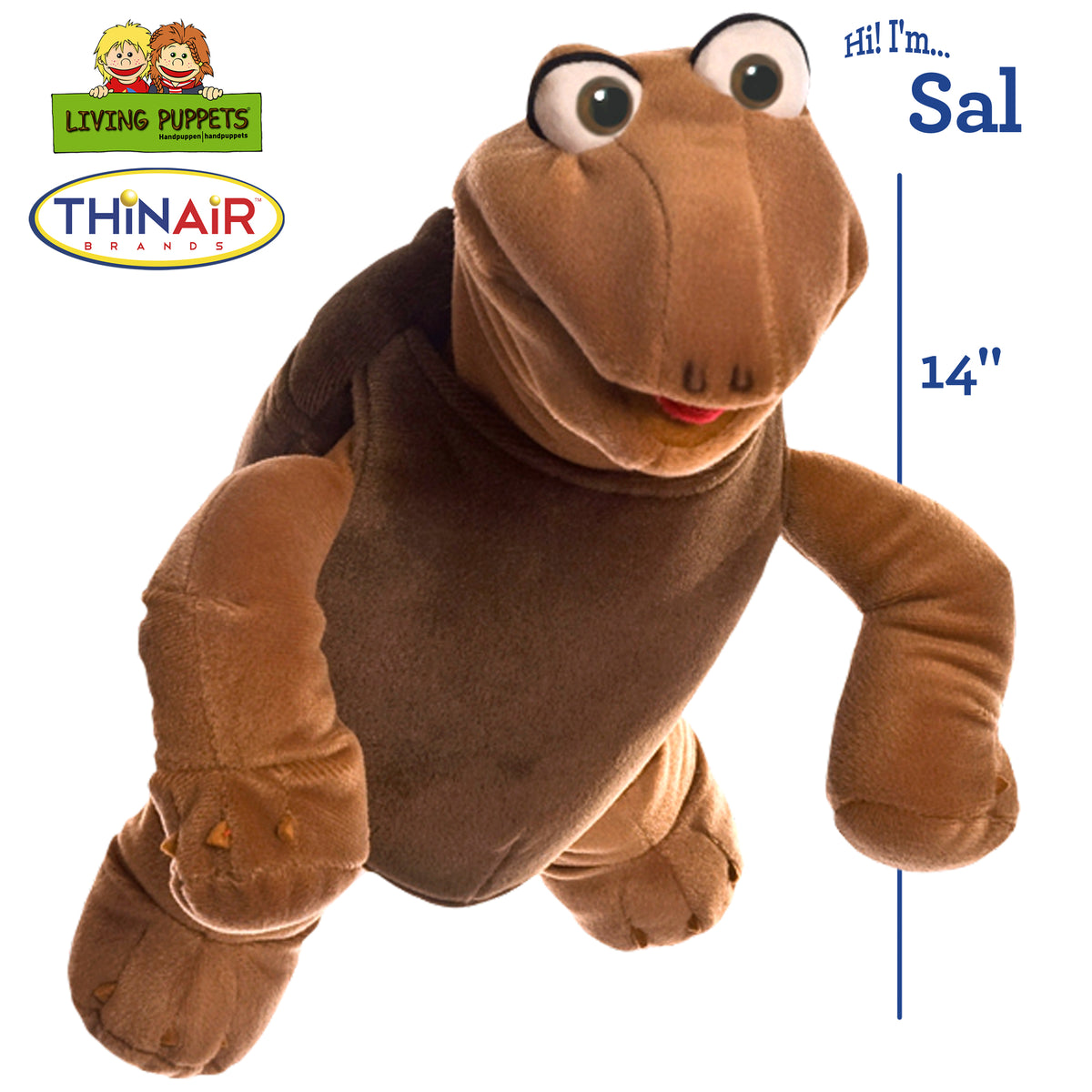 Living Puppets Sal The Turtle brown hand puppet with movable mouth, 14 inches tall