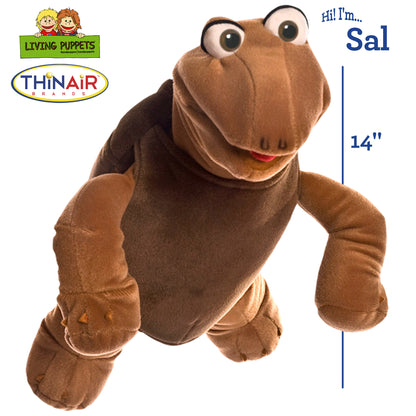 Living Puppets Sal The Turtle brown hand puppet with movable mouth, 14 inches tall