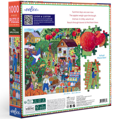 eeBoo Fall Apple Picking 1000 Piece Jigsaw Puzzle with colorful autumn orchard scene
