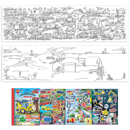 Fold-Out Coloring Book Vehicles with 65+ stickers and colorful transportation designs