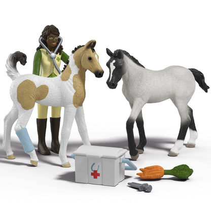 Horse Club Sarah's First Aid Kit with veterinarian doll, two horses, and medical accessories
