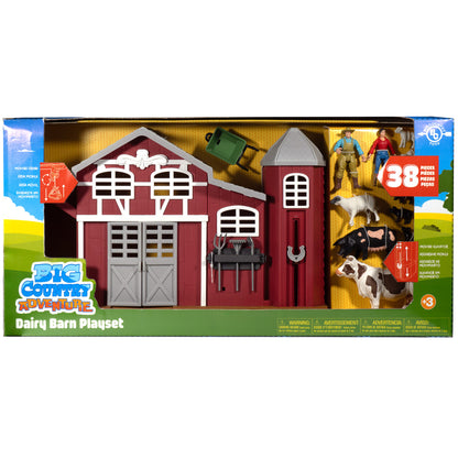 Big Country Dairy Barn Playset red barn with silo, 38 pieces including farmers and animals