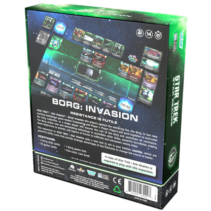 Star Trek Star Realms Borg Invasion expansion box with game cards and components displayed