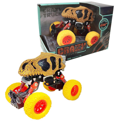 Thin Air Toys Crazy Truck Dinosaur Monster Skull Stunt Truck - Orange & Black, 4.5"
