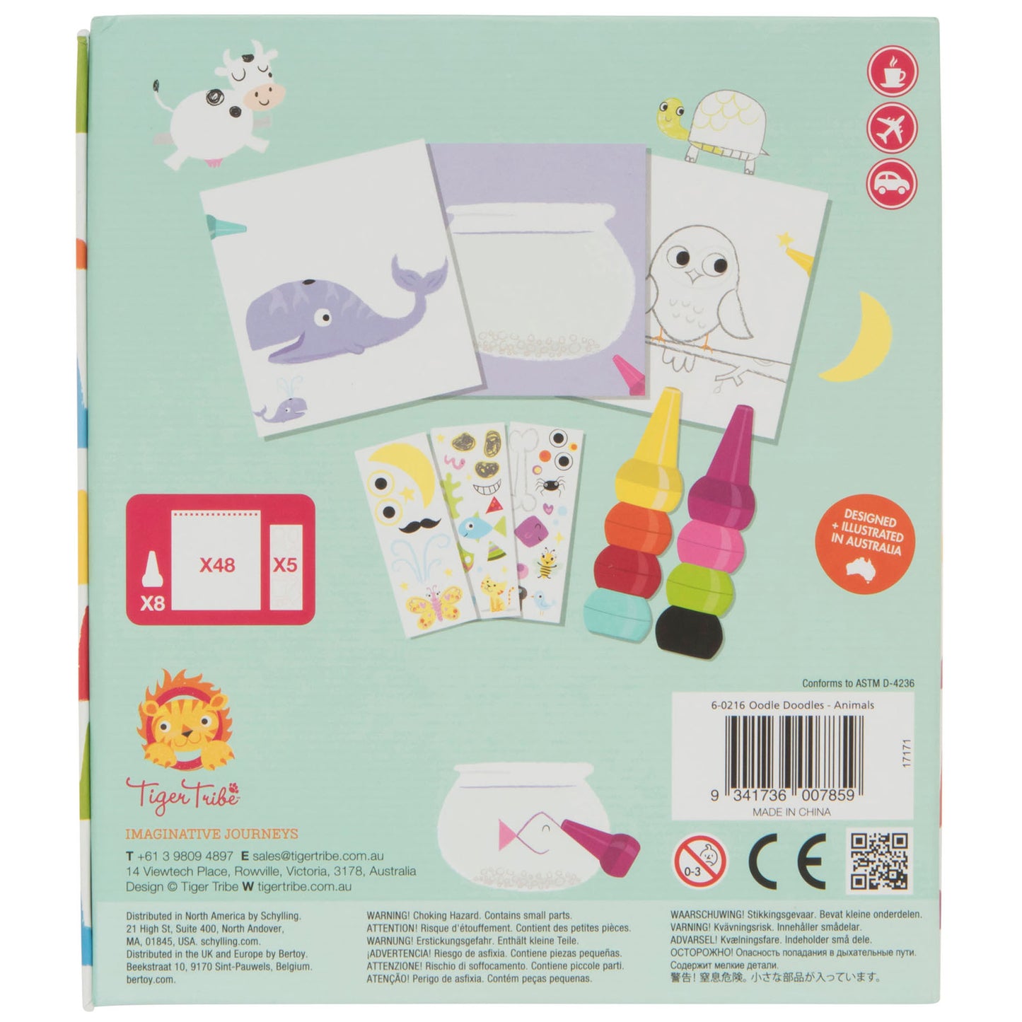 Tiger Tribe Oodle Doodles Animals Coloring & Activity Set - 32pg Designs with Crayons & Stickers