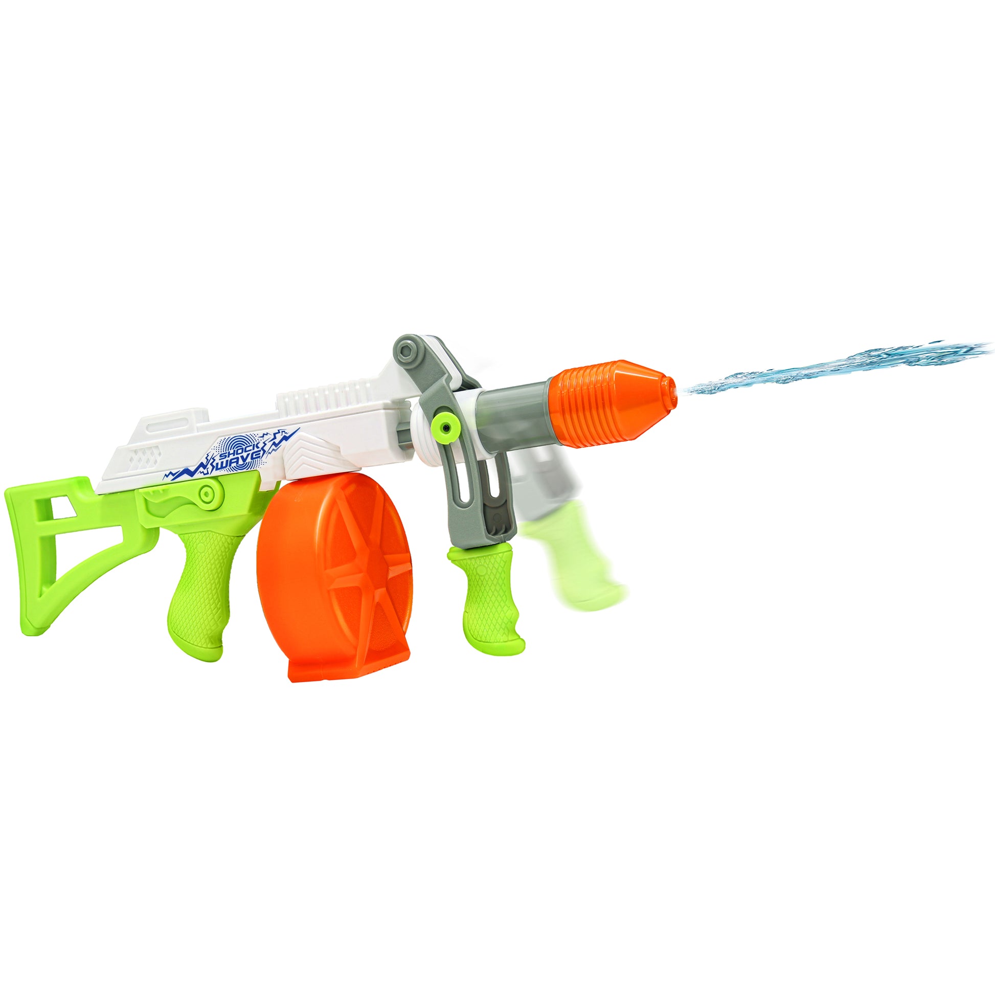 Water Blaster Shock Wave toy gun in lime green and orange with water tank