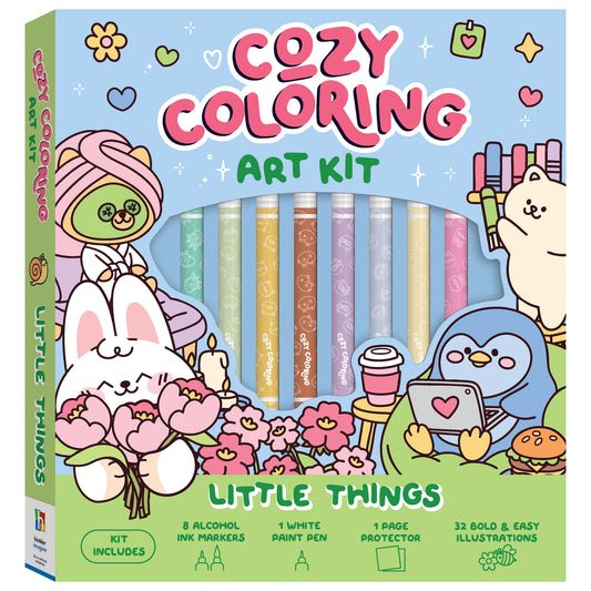 Cozy Coloring Art Kit Little Things with 8 markers and cute illustrations