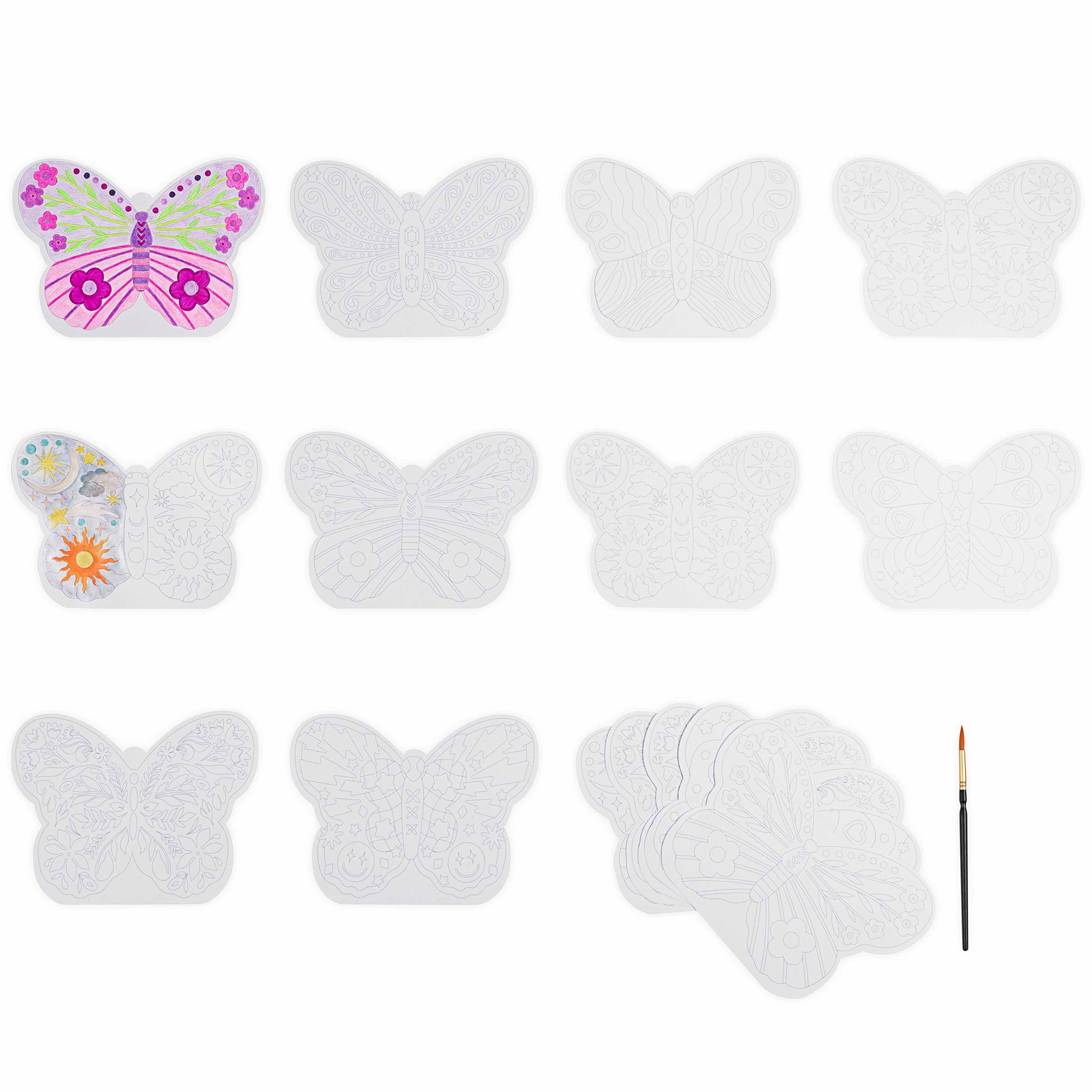 Mixed Media Coloring Pad: Butterfly with multiple butterfly-shaped pages and paintbrush