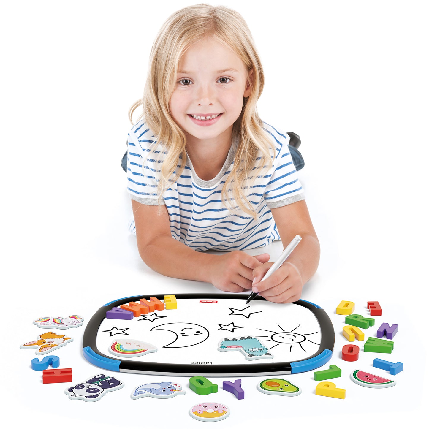 Quercetti Magnetic Discovery Board - Double-Sided Learning Tablet with Letters and Animal Magnets