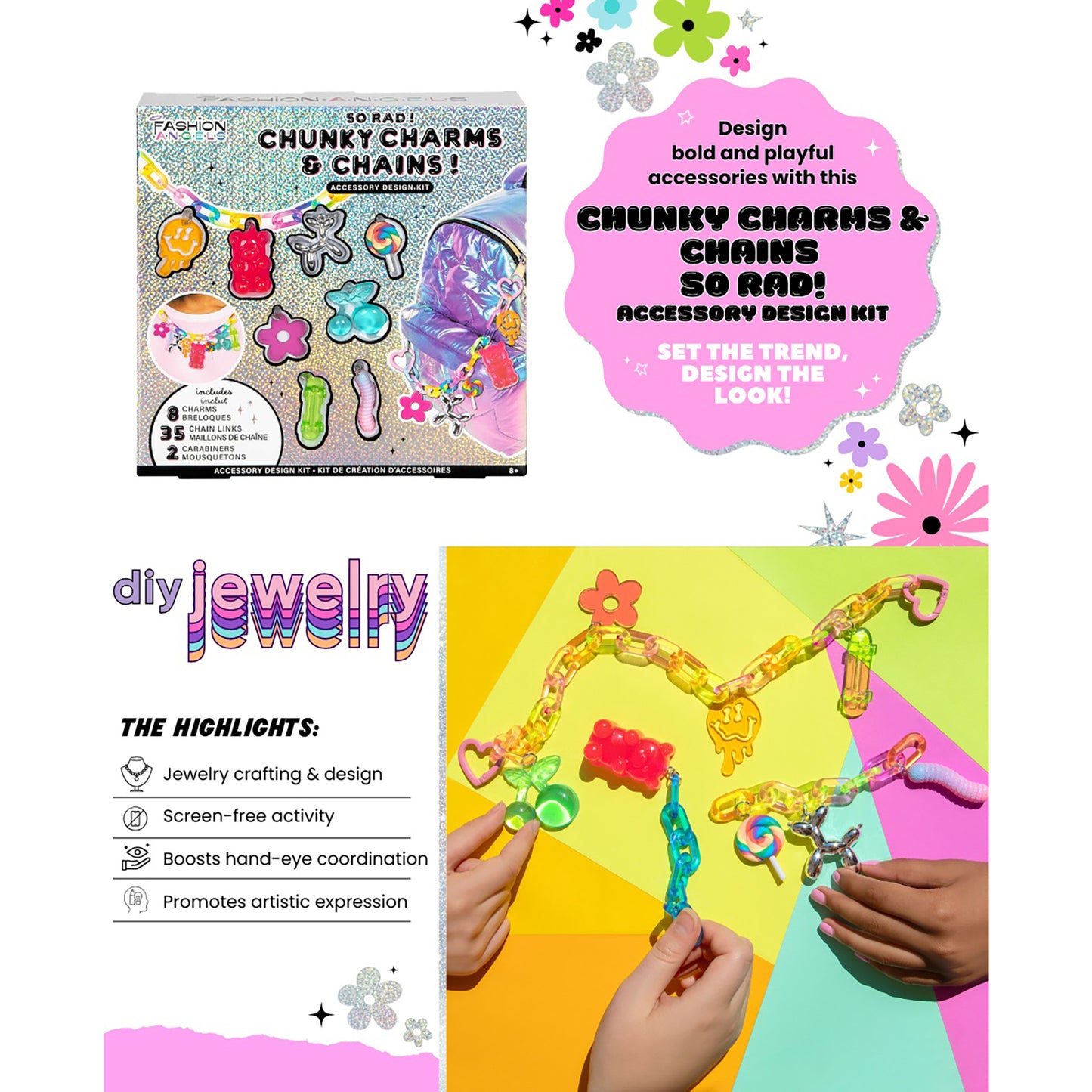 Chunky Charms & Chains So Rad DIY jewelry design kit with colorful charms, chains, and accessories