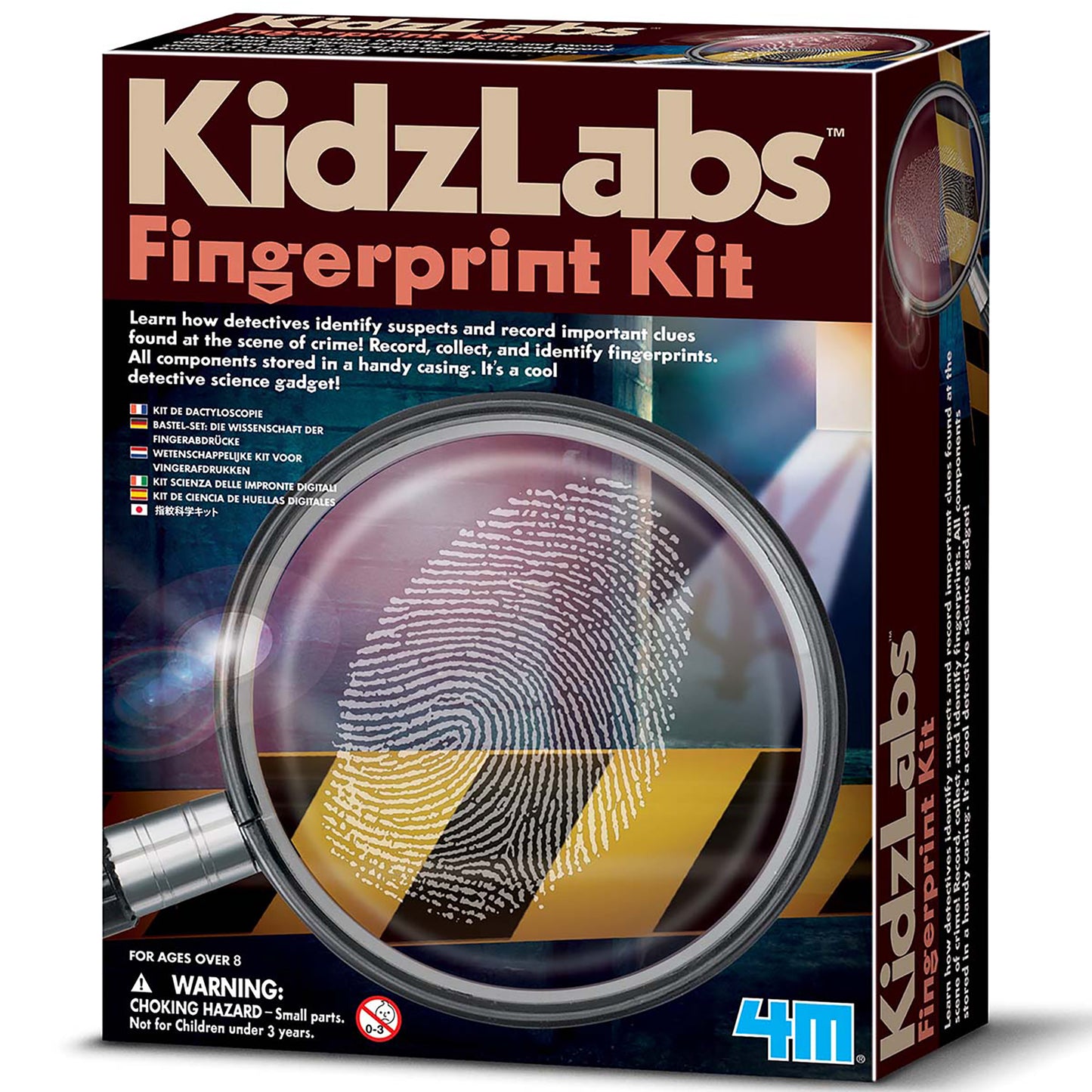 KidzLabs Fingerprint Kit with magnifying glass and fingerprint patterns on box