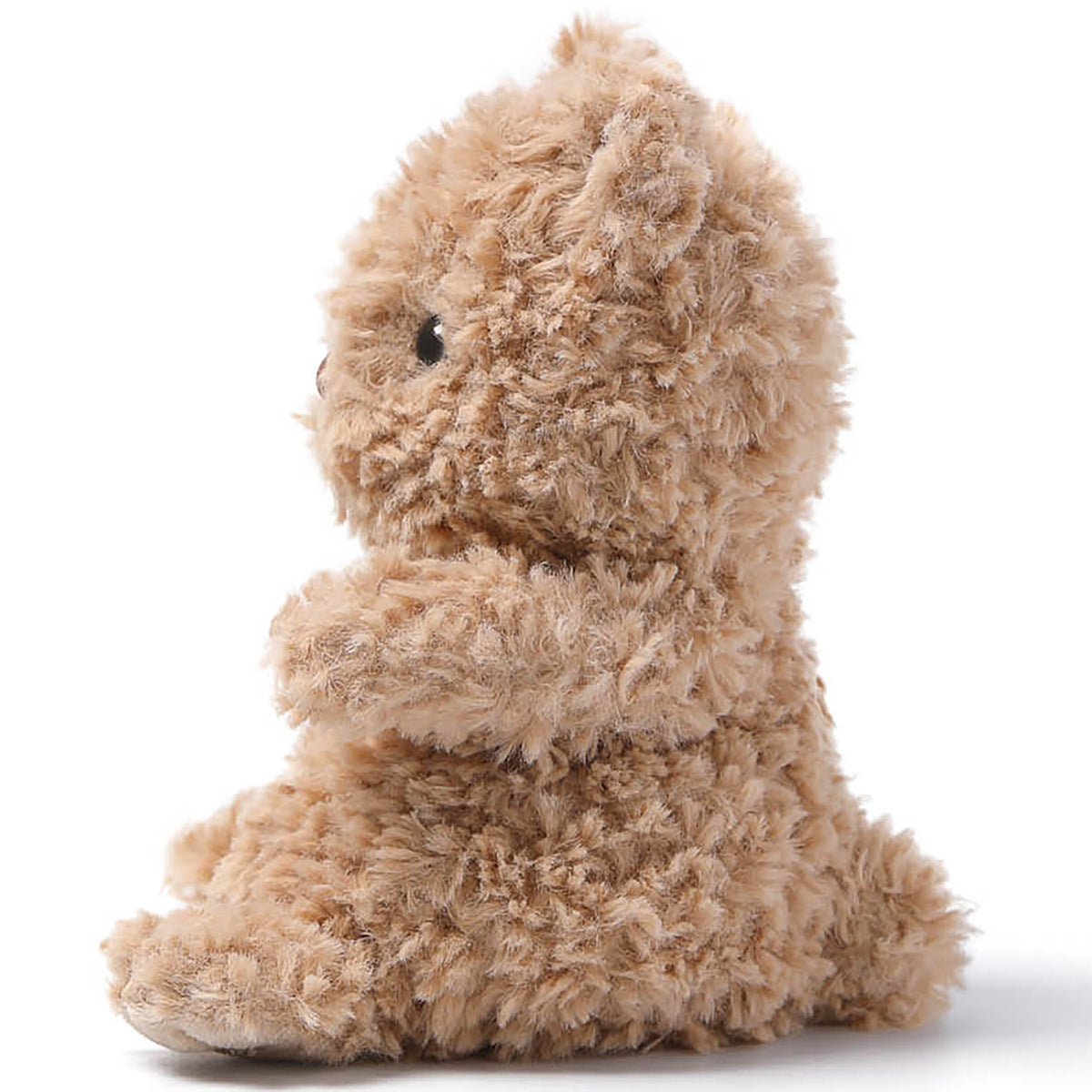 MCHUGS Mini Comfort Bear Lazy 6-inch plush in tan, shown from the side with a friendly face and soft texture