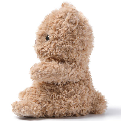 MCHUGS Mini Comfort Bear Lazy 6-inch plush in tan, shown from the side with a friendly face and soft texture