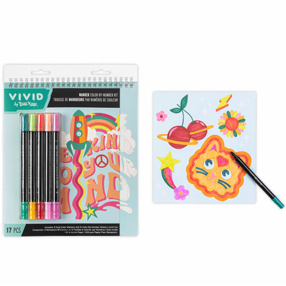 Marker Color By Number: Good Vibes kit with 17 colorful markers and pre-printed coloring sheet