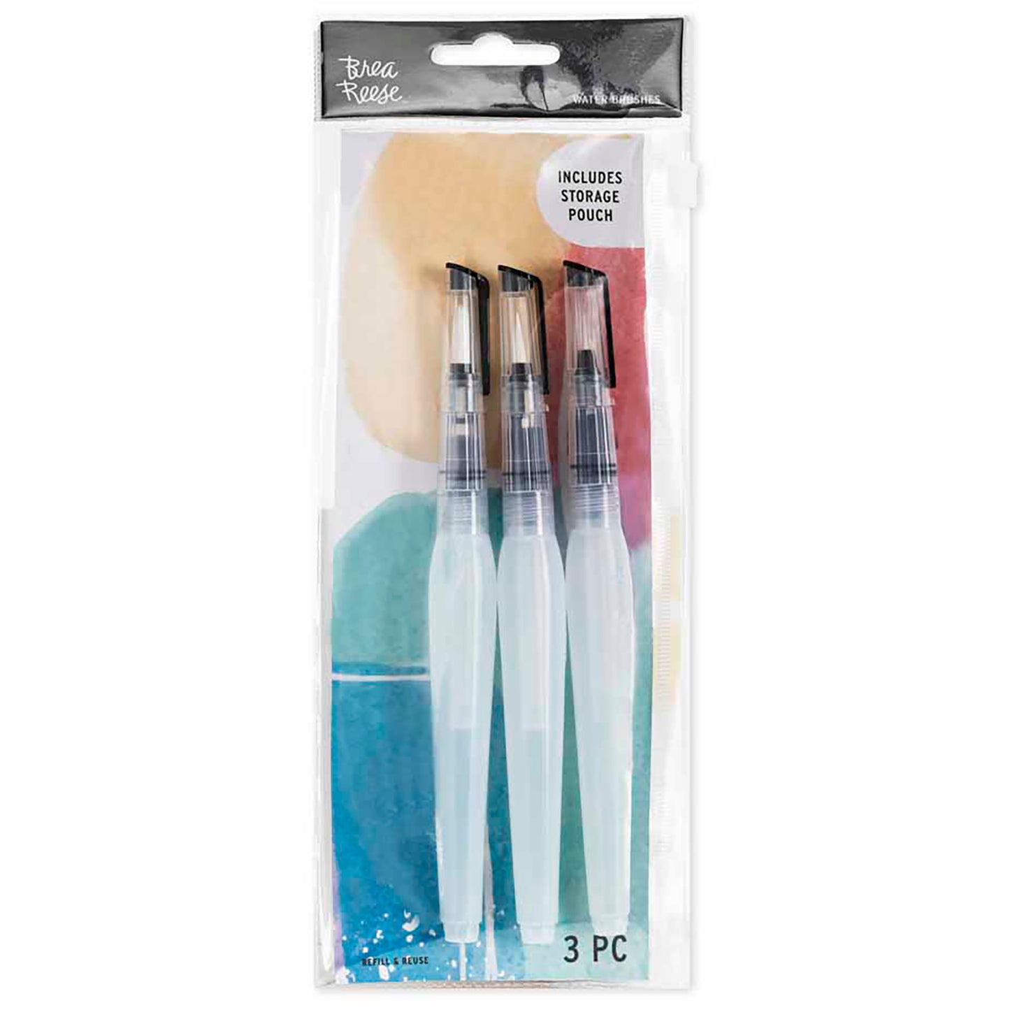 Brea Reese 3-piece Water Brush Set with clear handles and storage pouch