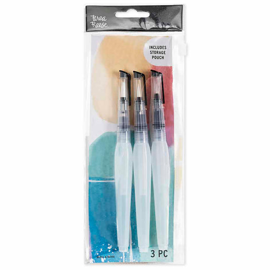 Brea Reese 3-piece Water Brush Set with clear handles and storage pouch