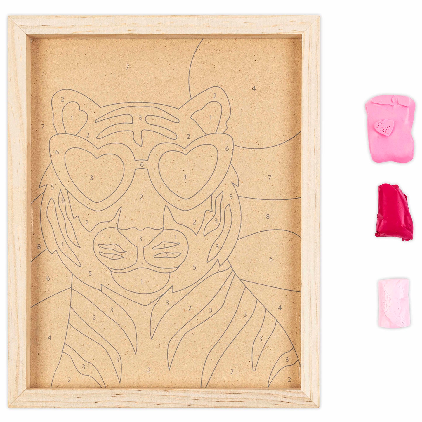 Clay Painting Art Wild Tiger numbered paint-by-number kit with pink and red clay
