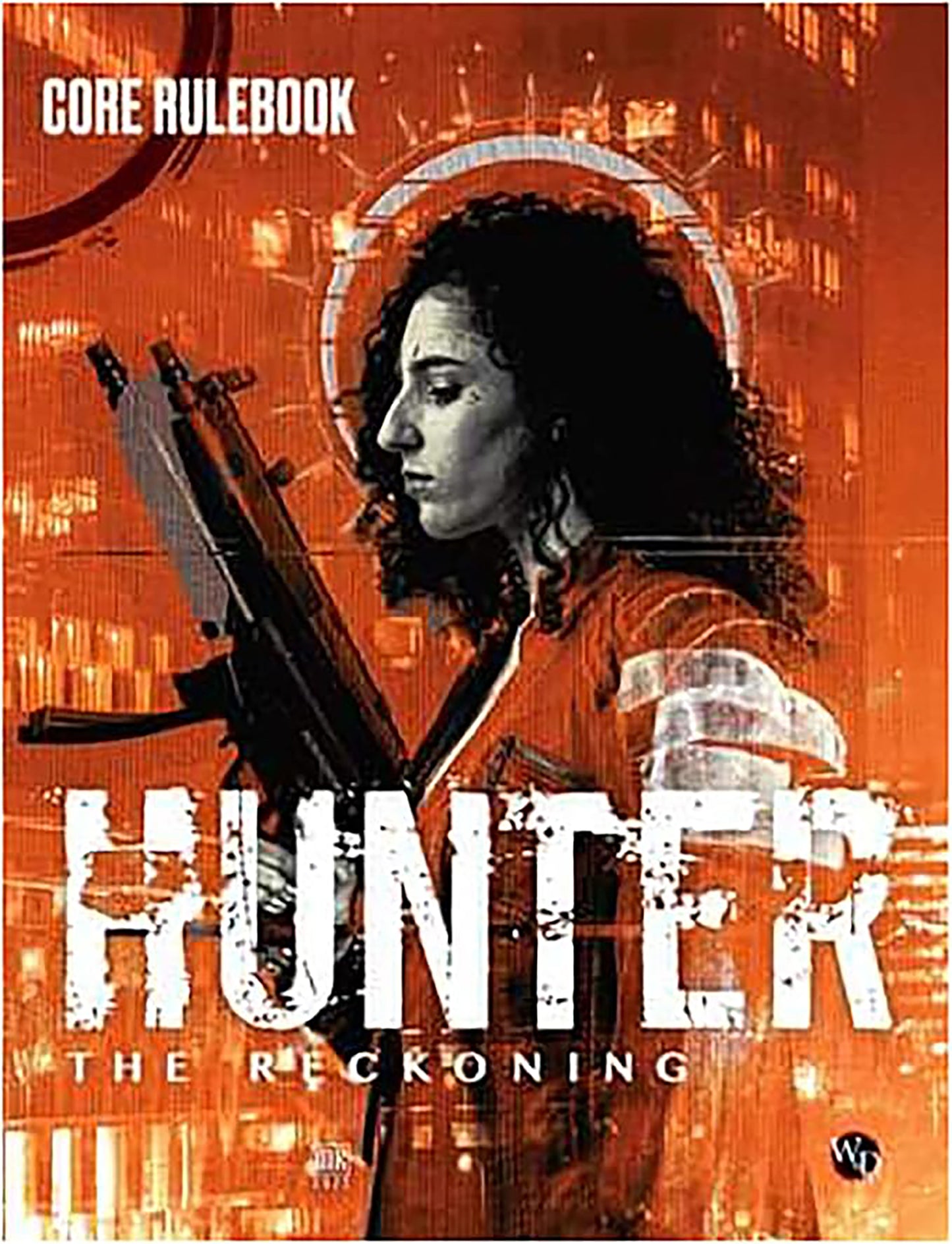 Hunter: The Reckoning 5th Edition Core Rulebook with orange cover and armed figure