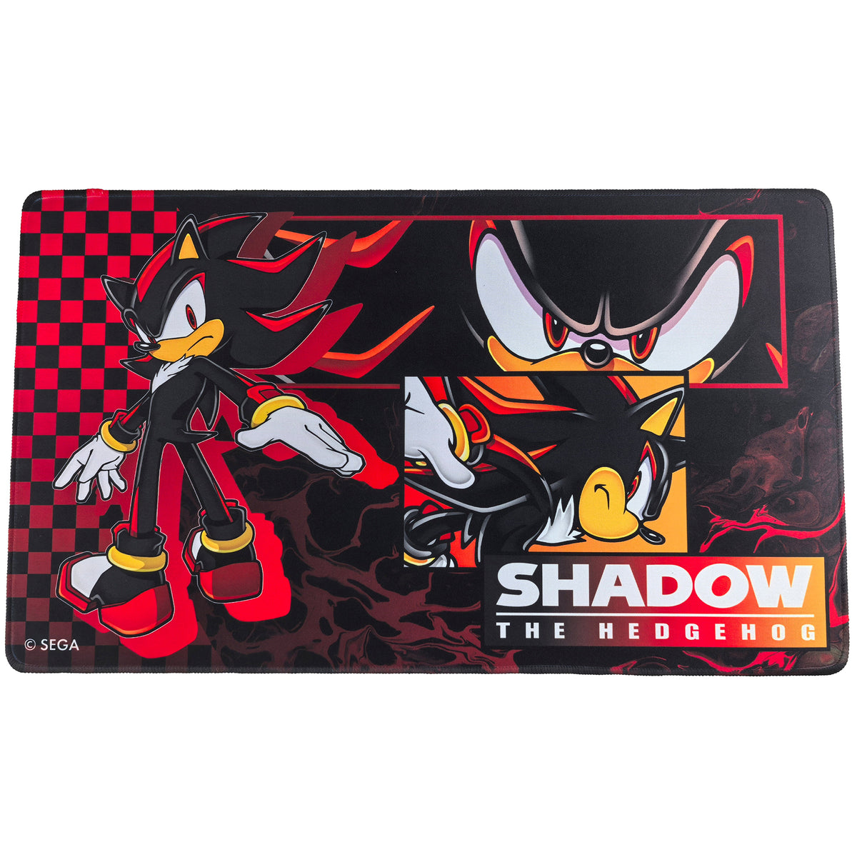 Shadow the Hedgehog neoprene playmat with red and black checkered design, 23.75 x 13.5 inches