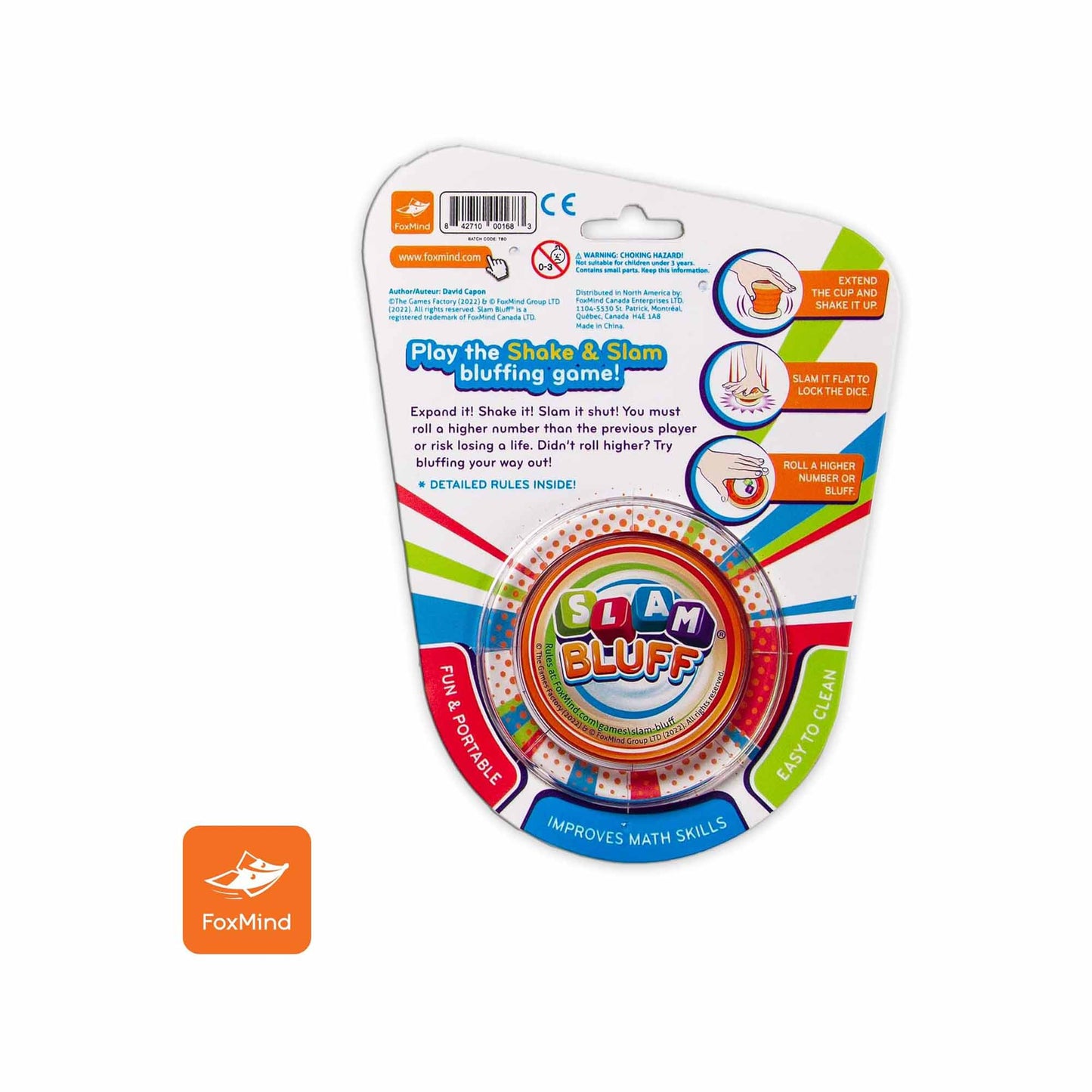 Slam Bluff dice game by Foxmind Games with colorful packaging for 2-6 players ages 8+