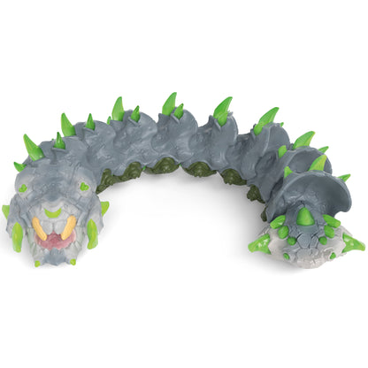 Eldrador Creatures Stone Worm toy with gray body, green spikes and lime accents